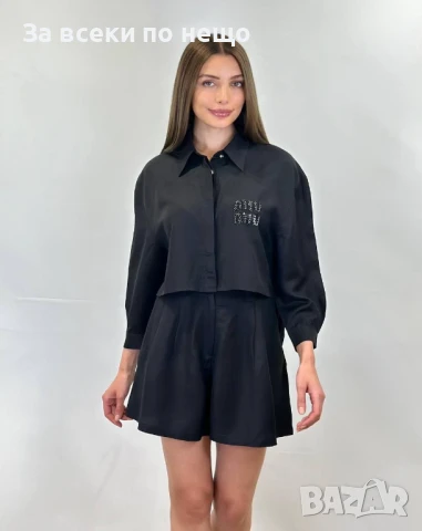 Miu Miu Дамски Летен Комплект С Лого СЪс Шити Кристали👚🩳Дамски Къс Екип Миу Миу - 3 Цвята Код A603, снимка 4 - Комплекти - 50465713