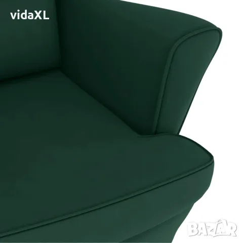 vidaXL Люлеещ се стол с облегалка, тъмнозелен кадифе масивна дървесина, снимка 8 - Столове - 56146573