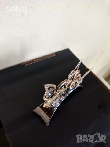 Страхотна Посребрена Фигурка На Двойка Лебеди Със Кристали, снимка 4 - Колекции - 53760397