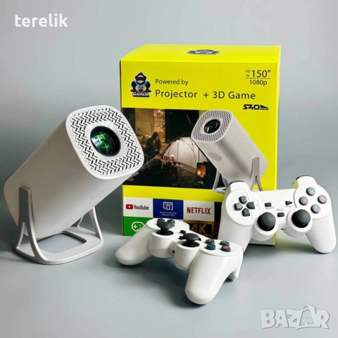 %Нов S40Max 450 Смарт проектор и игрова конзола с 35 000 вградени игри 4K, Android 11