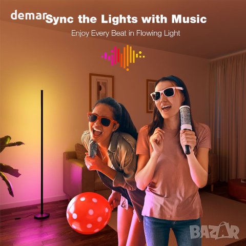 Подова лампа Buyya, LED RGB 1,6м Димируема с приложение и дистанционно, снимка 3 - Лед осветление - 44385672