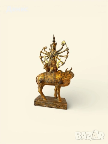 Бронзова индийска статуя – многоръка богиня върху бик / ръчна изработка, снимка 4 - Статуетки - 53062065