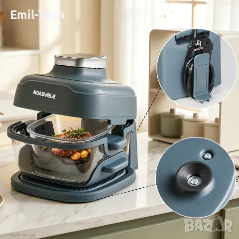 Еърфрайър 1500 W със стъклени съдове 4,2 и 2,2 л, 4 програми, снимка 8 - Други - 56343914