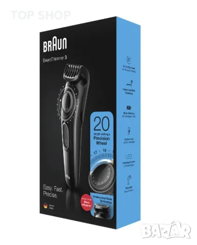 Тример Braun Beard Trimmer BT3222 Wet&Dry, Прецизен въртящ се бутон, 1 гребен, Черен, снимка 6 - Машинки за подстригване - 48925515
