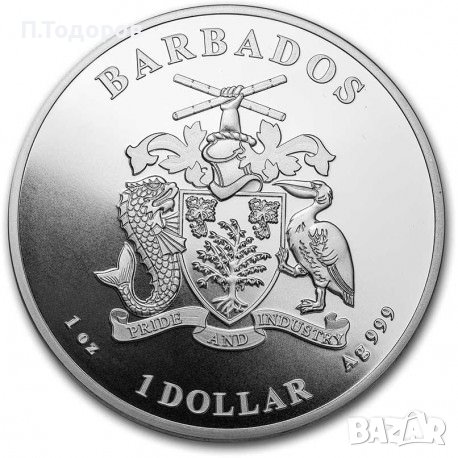 Сребро 1 oz Карибско морско конче - Барбадос 2021, снимка 2 - Нумизматика и бонистика - 40080944