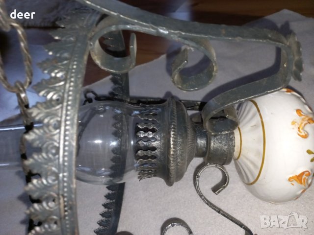 Абажур  от ковано желязо с порцелан, снимка 10 - Полилеи - 44293484