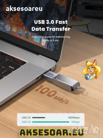 Преходник от USB 3.0 към USB Type C адаптер OTG за флашки 100 MB/s трансфер за Macbook iPad Huawei X, снимка 5 - Резервни части за телефони - 47422709