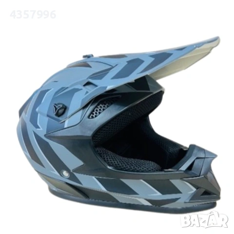 Кросова каска, за мотор, Атв, Вело, Гланц, Сиво и черно