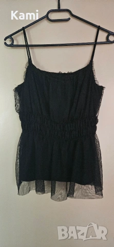 Черна ефирна блуза, HM, XS размер , снимка 2 - Корсети, бюстиета, топове - 53835583