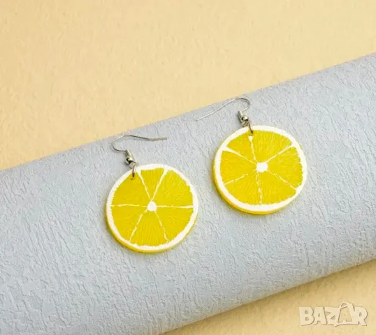 Шикозни обеци лимон, снимка 3 - Обеци - 49240841