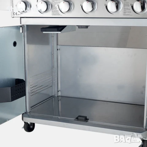 Газов грил от неръждаема стомана с махащи се плотове – 6 горелки за професионално готвене на открито, снимка 6 - Барбекюта - 51230765