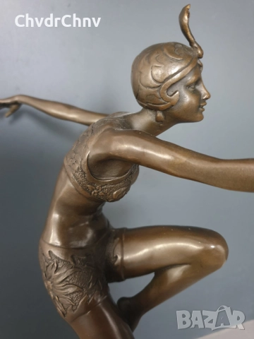 38см-4кг Preiss статуетка/немска бронзова скулптура/Арт Деко фигура кабаретна танцьорка-балерина, снимка 2 - Статуетки - 52469041