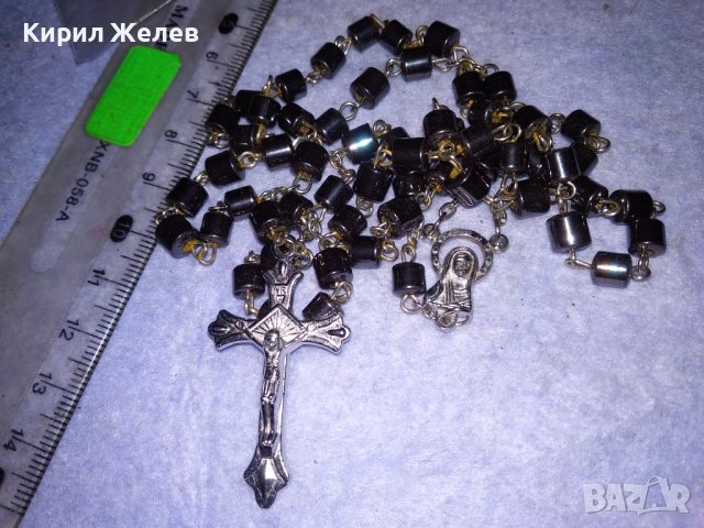РИМОКАТОЛИЧЕСКА ОГЪРЛИЦА МОЛИТВЕНА БРОЕНИЦА ХЕМАТИТ със СРЕБРИСТИ РАЗПЯТИЕ и ДВУСТРАННА ИКОНКА 28063, снимка 4 - Колиета, медальони, синджири - 41389369