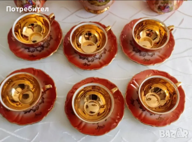 Комплект за кафе от 15 части Баварски порцелан 24 карата злато, снимка 4 - Сервизи - 47656838