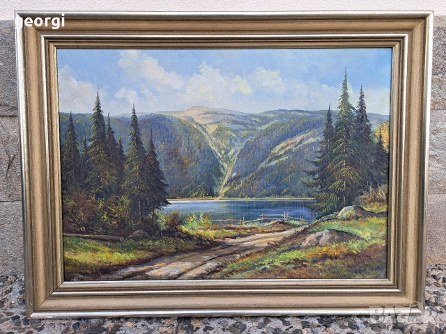 картина планински пейзаж маслени бои върху платно 