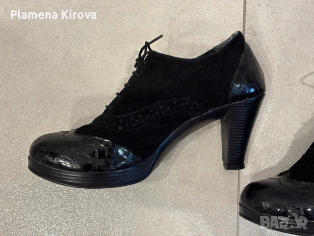 Затворени обувки с дебел ток | Номер 39 | Еко кожа + велур, снимка 2 - Дамски обувки на ток - 53406581