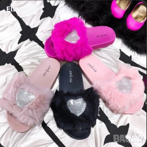 Сладки дамски чехли с пух и романтично сърчице за вълнуваща лятна визия., снимка 4 - Чехли - 52871917