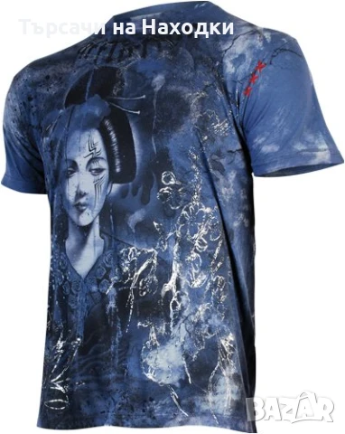 Мъжка тениска AFFLICTION Bamboo Geisha Stare Dark Blue Wash S Small, снимка 5 - Тениски - 50872719