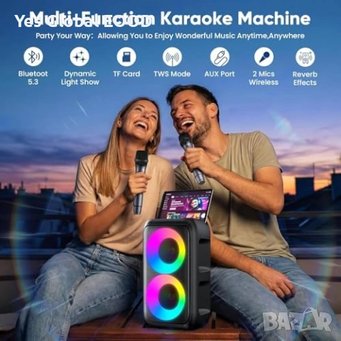 Караоке тонколона с 2 микрофона Bluetooth, снимка 2 - Тонколони - 53724694