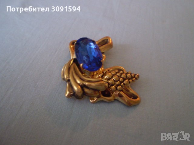 Винтидж  брошка панделка месинг синя апликация, снимка 3 - Антикварни и старинни предмети - 39290030