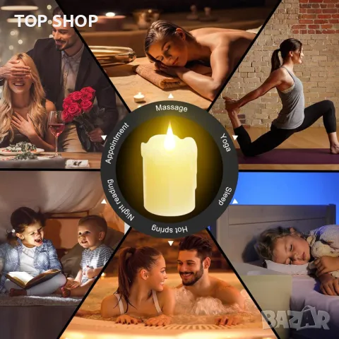 6 броя восъчни акумулаторни LED свещи топло бели, дистанционно управление, за домашен декор, снимка 8 - Декорация за дома - 49509152