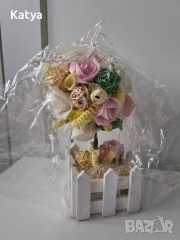 Подарък ръчно изработена декорация дръвче с цветя, снимка 2 - Декорация за дома - 52351264