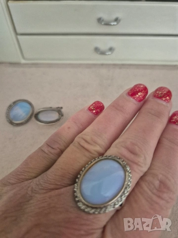 сребърен комплект с лунен камък, снимка 4 - Бижутерийни комплекти - 53844806