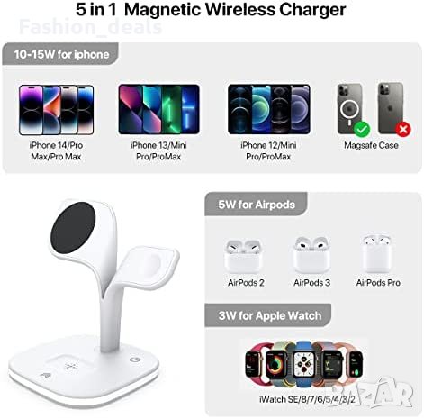 3 в 1 Нова стойка зарядно телефон слушалки часовник Магнитна станция iPhone Apple Watch AirPods, снимка 2 - Аксесоари за Apple - 40173040