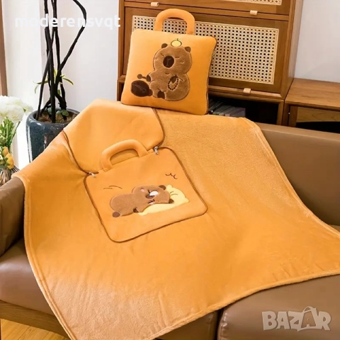 3в1 Плюшена играчка Capybara възглавница одеяло и чанта, снимка 6 - Плюшени играчки - 51581564