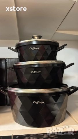 Висококачествен комплект касероли Cheffinger – елегантност, здравина и удобство в кухнята, снимка 5 - Съдове за готвене - 52697668