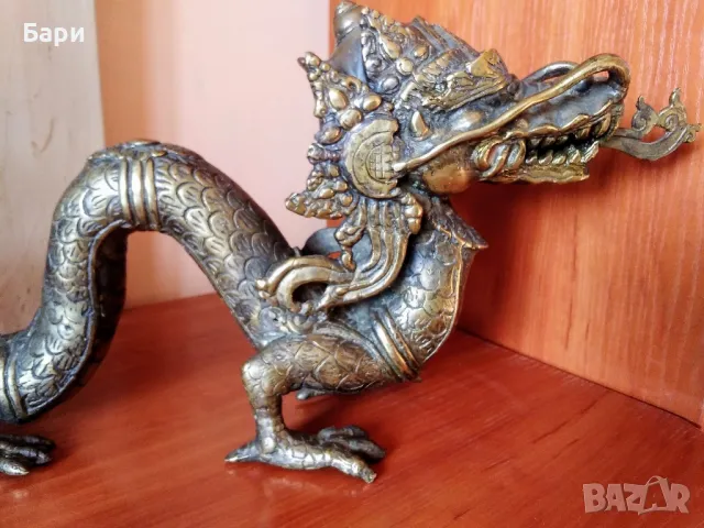 ВЕЛИКОЛЕПНА СТАРА БРОНЗОВА СКУЛПТУРА НА АЗИАТСКИ ДРАКОН, снимка 7 - Колекции - 47783398