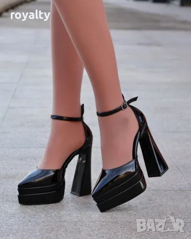 Сандали на ток - черен лак, снимка 2 - Сандали - 49830644