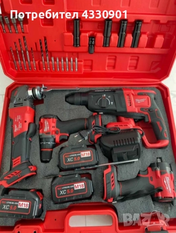 🔥 Milwaukee M18 комплект – 4 машини + 3 батерии + зарядно (нов), снимка 2 - Куфари с инструменти - 52399984