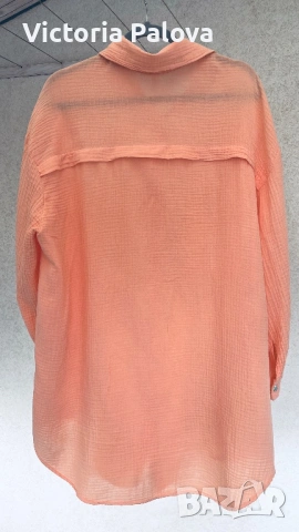 Италианска памучна риза в прасковен цвят - летен шик и комфорт, снимка 7 - Ризи - 53587017