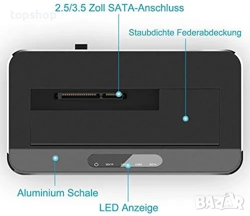 НОВА RSHTECH RSH-338H Алуминиева USB 3.0 докинг станция 2.5, 3.5" SATA III HDD, SSD 6 Gbps - 16TB..., снимка 4 - Кабели и адаптери - 50556782