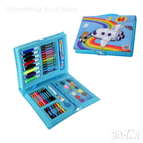 Комплект за рисуване и оцветяване в куфарче - 68 части