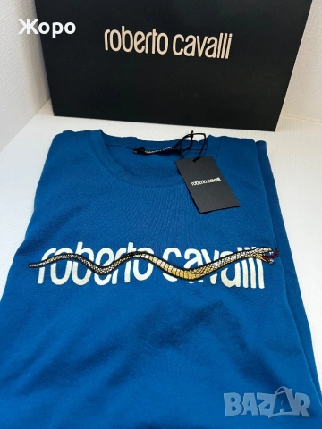 Оригинална Roberto Cavalli Синя Тениска – Snake Logo Design – Нова с Етикети и Торбичка – Luxury , снимка 9 - Тениски - 53507098