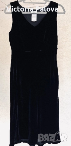 Елегантна черна кадифена рокля LAURA ASHLEY - вискоза/коприна, снимка 4 - Рокли - 52498085