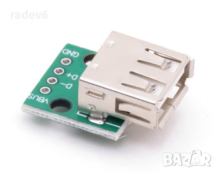 Адаптерна платка USB-A-Female, 4P, 2.54мм.