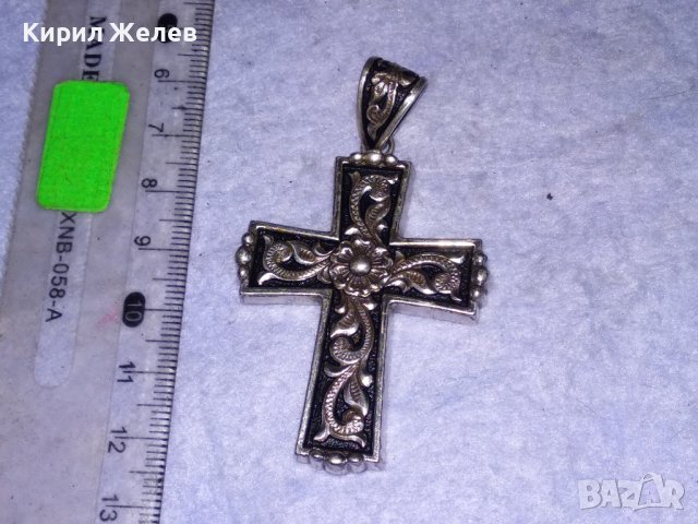 ПОСРЕБРЕН ФЛОРАЛНО ОРНАМЕНТИРАН с НИЕЛО ЕФЕКТ НАГРЪДЕН РЕТРО АРТ КРЪСТ от БЛАГОРОДНА СТОМАНА 37995, снимка 5 - Колиета, медальони, синджири - 41389440