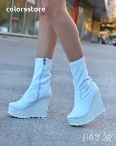 Боти на платформа - бяла кожа - BNPL70