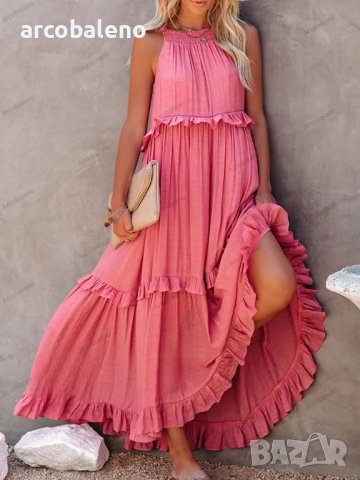 Дамска едноцветна A-силуетна дълга рокля без ръкави, 4цвята, снимка 5 - Рокли - 41125982