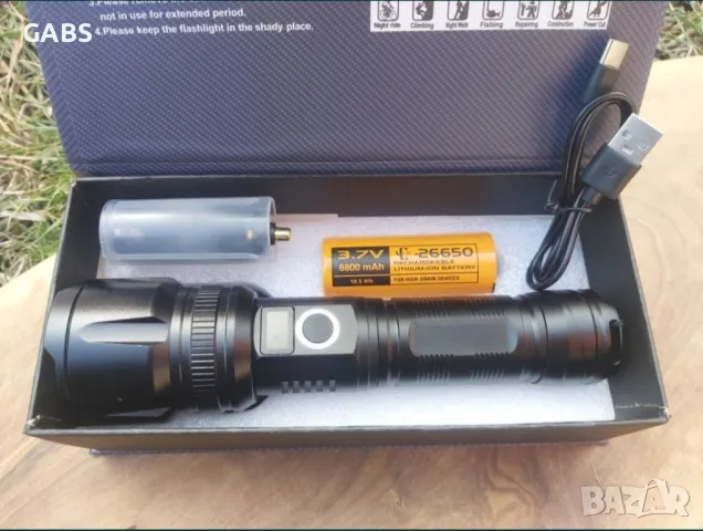 Мощен LED фенер JMK малък,USB зареждане с дисплей за заряда на батерията, снимка 3 - Екипировка - 49252068