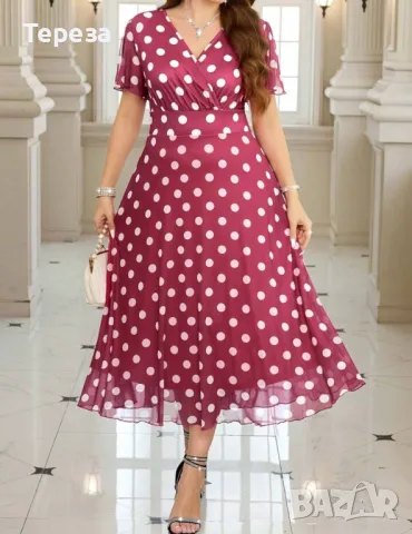 🆕 Рокля на точки/ 2XL-3XL, снимка 3 - Рокли - 50132222