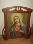 Винтич голяма  Икона рисувана на стъкло В стара Дървена рамка , снимка 3