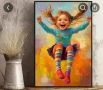 Печат на Платно с Щастливо Малко Момиче, с Рамка, Модерен Постер за Стенна Декорация, снимка 2