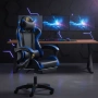 Геймърски стол с поставка за крака - черно-син, въртящ, с масажна функция и спортен дизайн, снимка 1