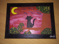 Авторска картина с маслени бои Коте, пеперуда, снимка 1 - Картини - 44726399