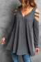 Дамска блуза в сиво с дълъг ръкав и деколте с цип, снимка 1 - Блузи с дълъг ръкав и пуловери - 44597480