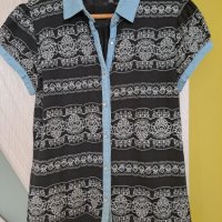 Лятна дамска риза черно и синьо, снимка 1 - Блузи с дълъг ръкав и пуловери - 41712743